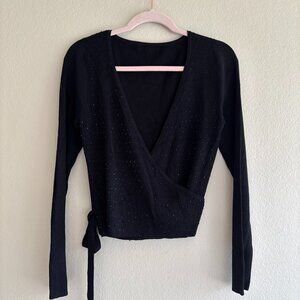 Ann Taylor Black Embellished Wrap Knit Cardigan Size Small